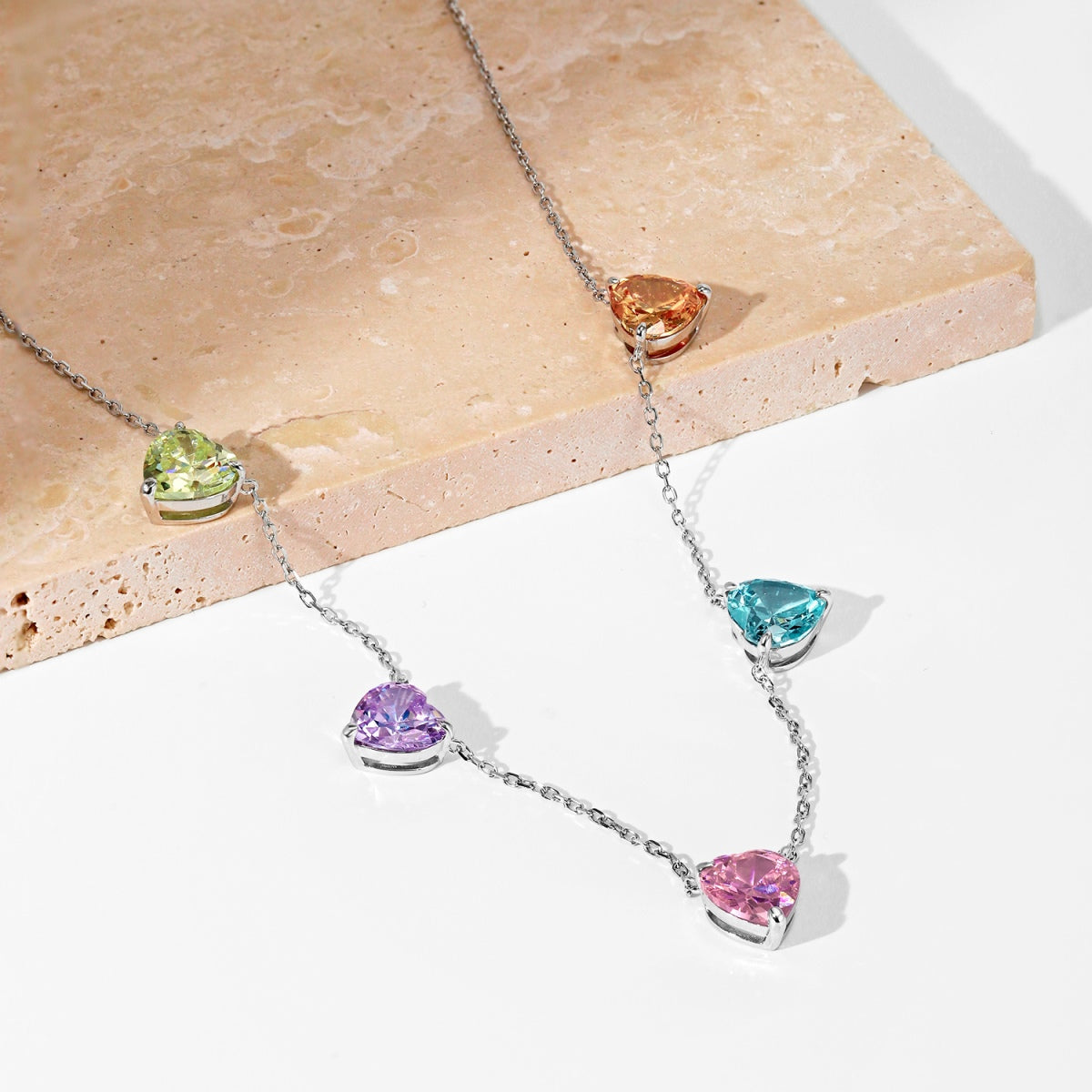 [Amore]Sparkling Colorful Heart Cut Necklace