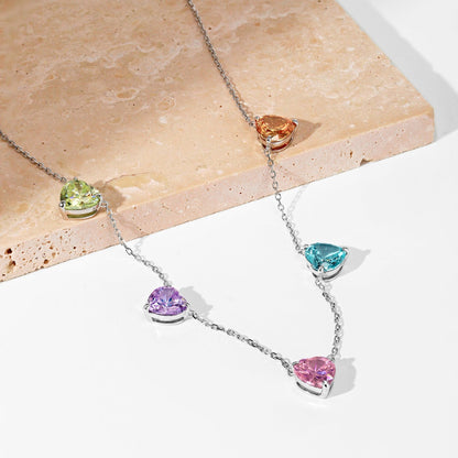 [Amore]Sparkling Colorful Heart Cut Necklace