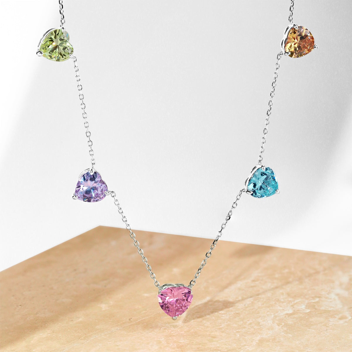 [Amore]Sparkling Colorful Heart Cut Necklace