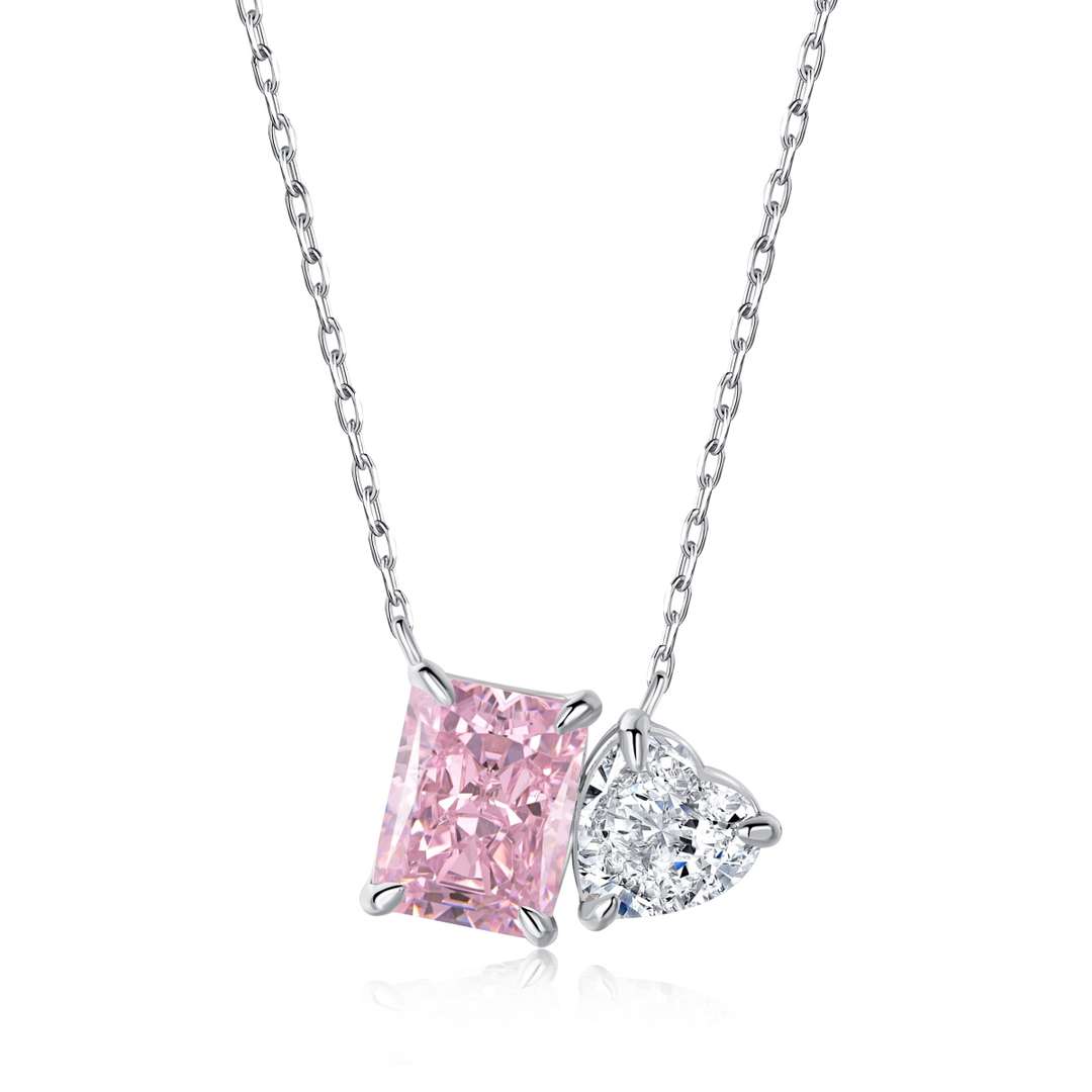 [Amore]Dazzling Square & Heart Shape Necklace