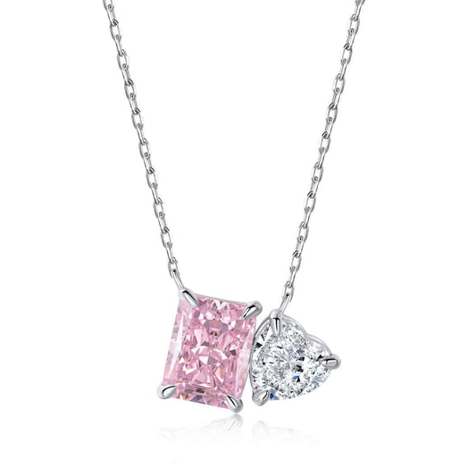 [Amore]Dazzling Square & Heart Shape Necklace
