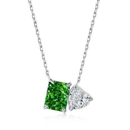 [Amore]Dazzling Square & Heart Shape Necklace