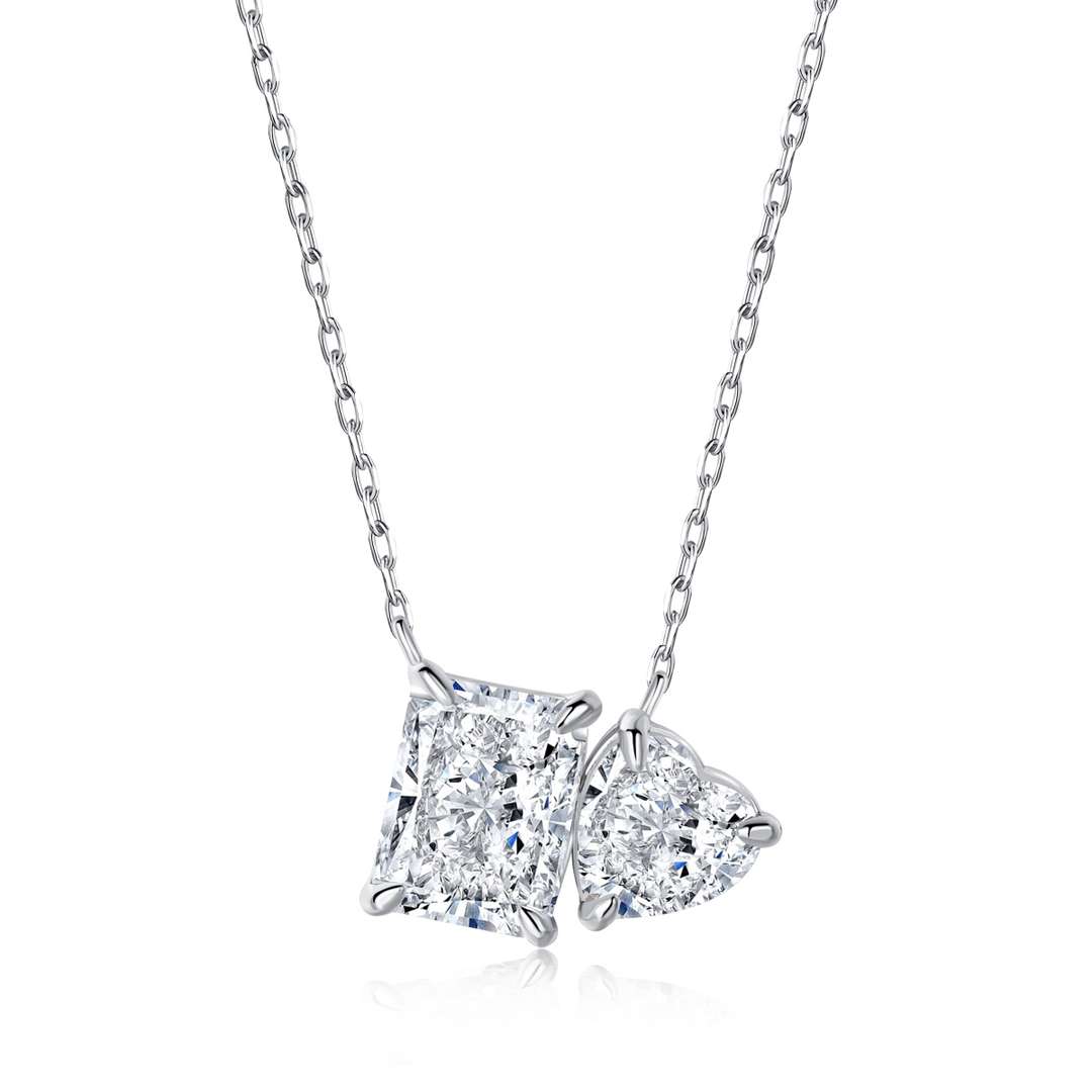 [Amore]Dazzling Square & Heart Shape Necklace