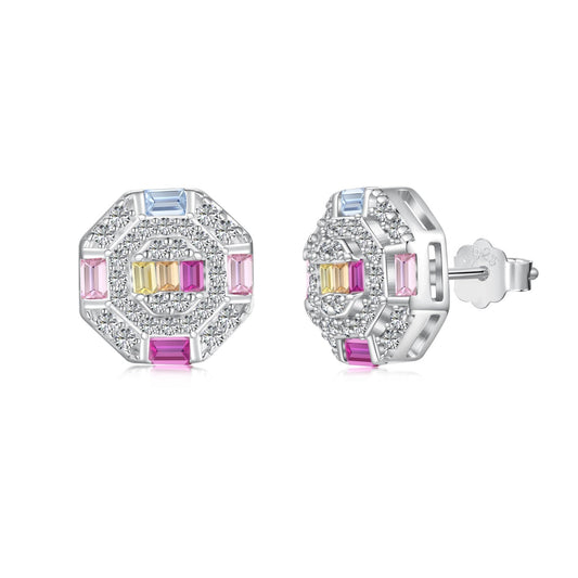 [Amore]Ornate Colorful Octagon Shape Daily Earrings