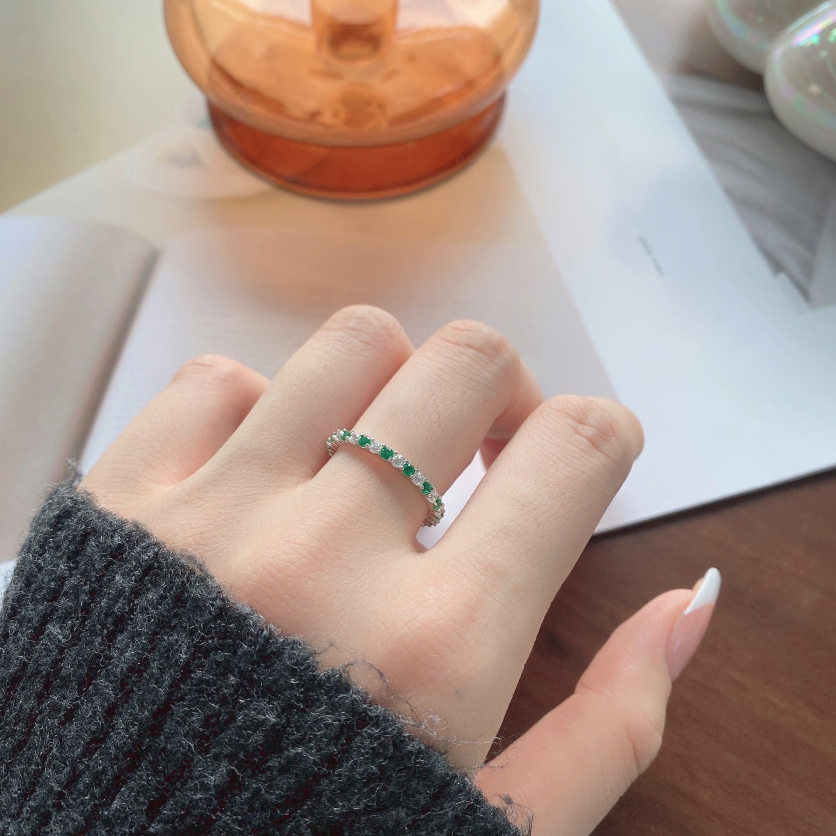 [Amore]Exquisite Colorful Round Cut Tennis Ring