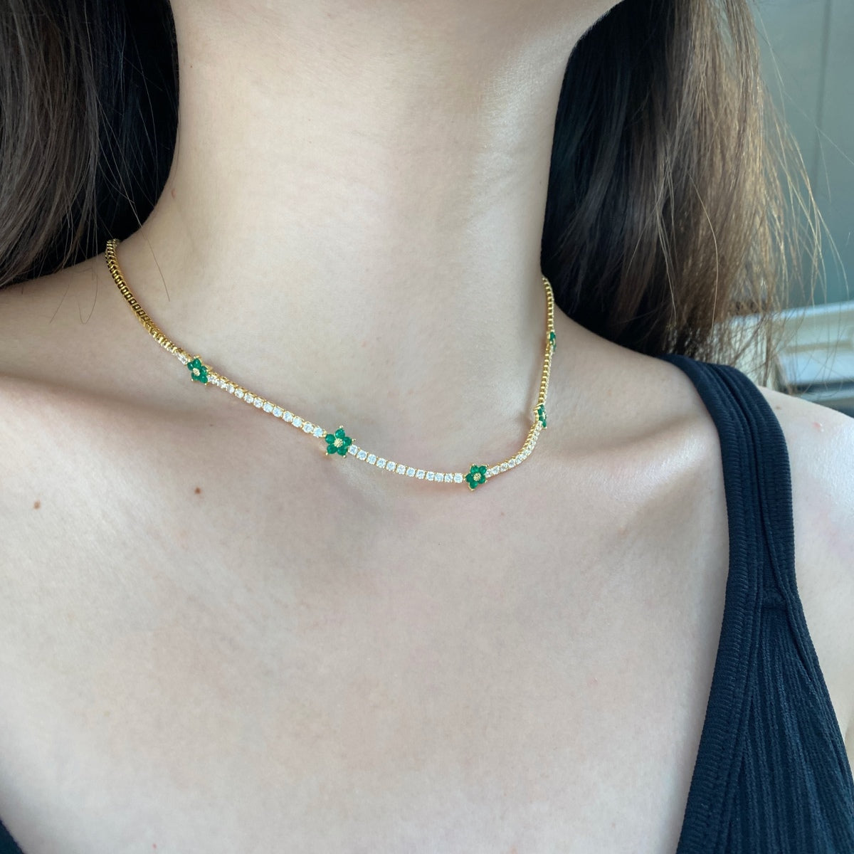 [Amore]Luxurious Colorful Flower Tennis Necklace