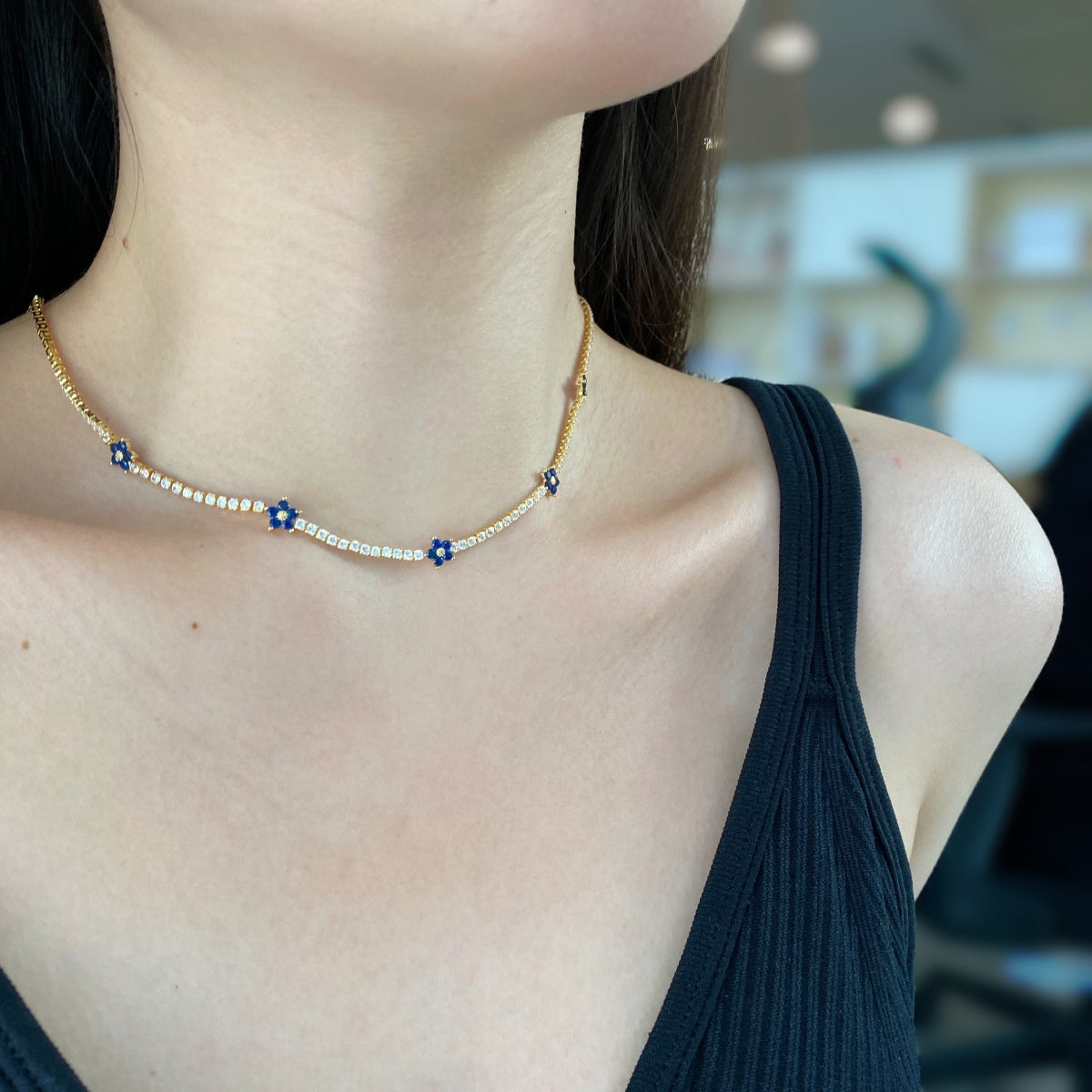 [Amore]Luxurious Colorful Flower Tennis Necklace