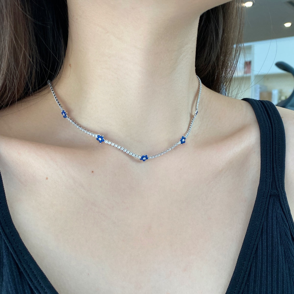 [Amore]Luxurious Colorful Flower Tennis Necklace