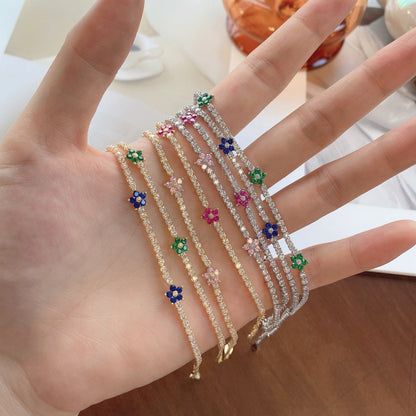 [Amore]Sparkling Flower Shape Tennis Bracelet