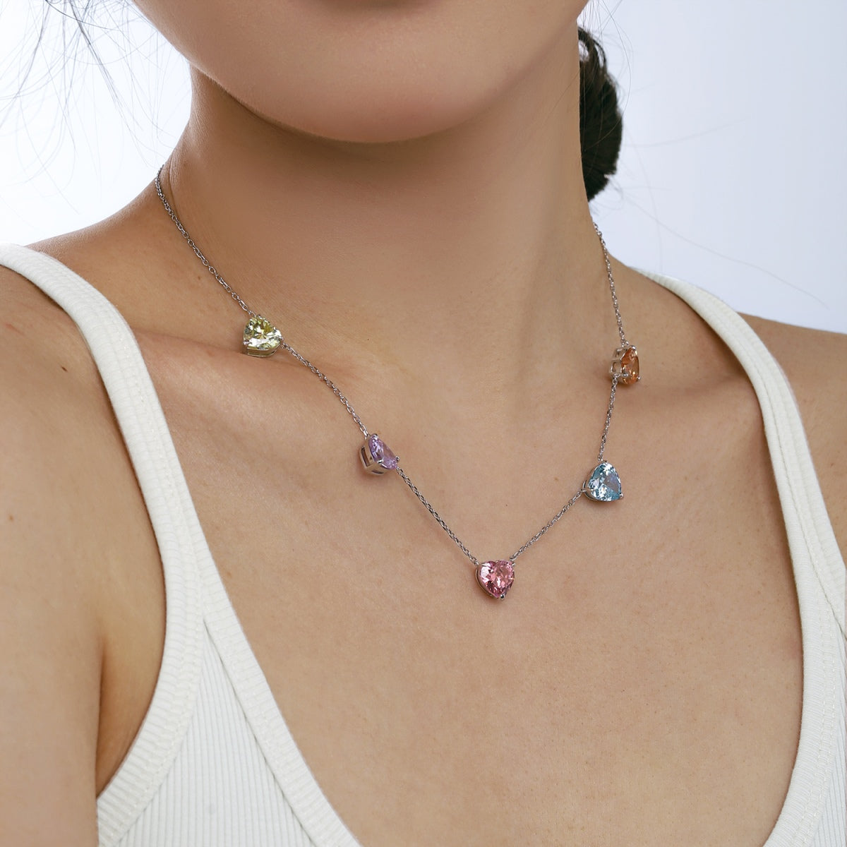 [Amore]Sparkling Colorful Heart Cut Necklace