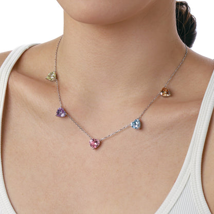 [Amore]Sparkling Colorful Heart Cut Necklace