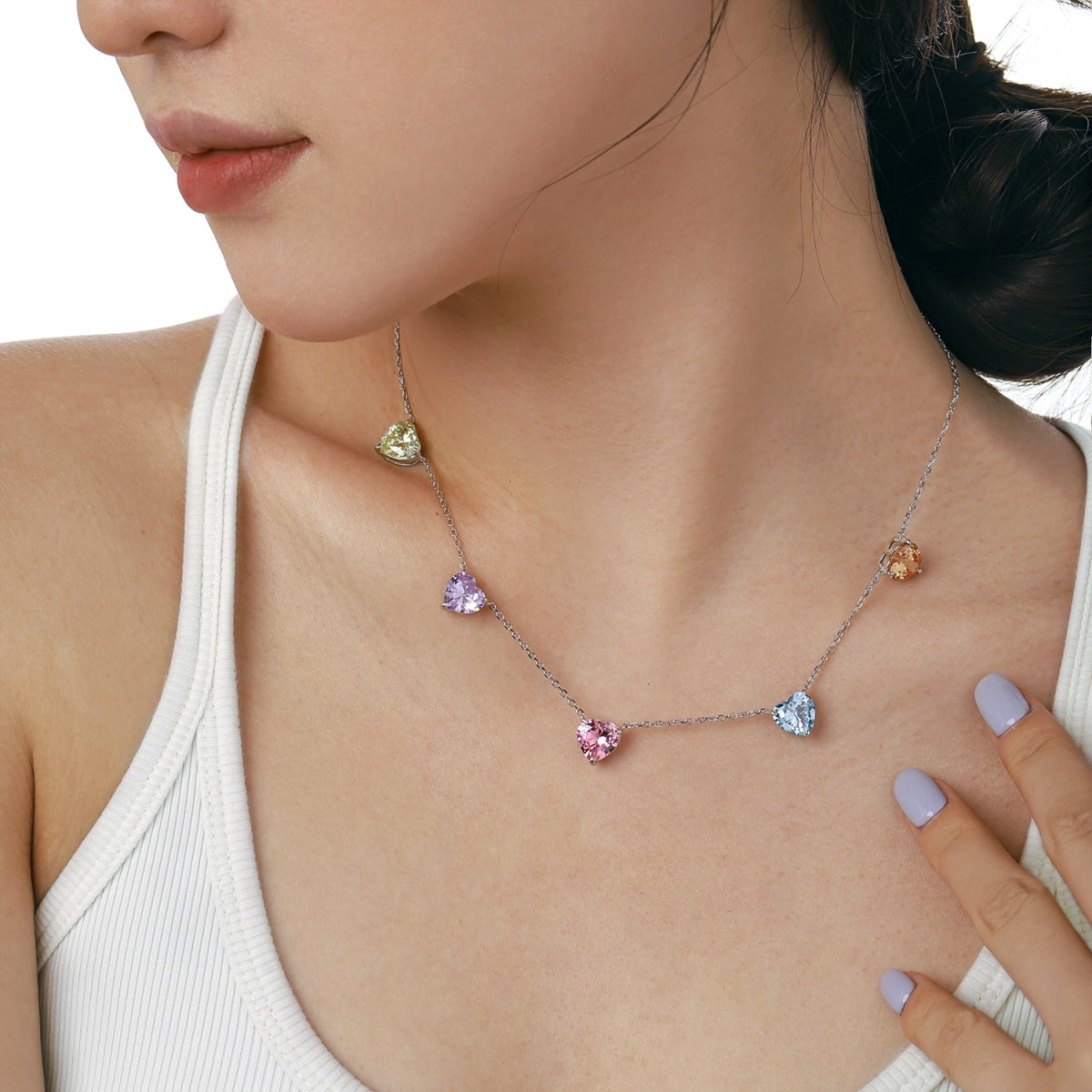 [Amore]Sparkling Colorful Heart Cut Necklace
