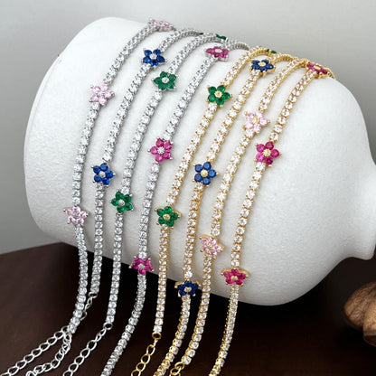 [Amore]Sparkling Flower Shape Tennis Bracelet