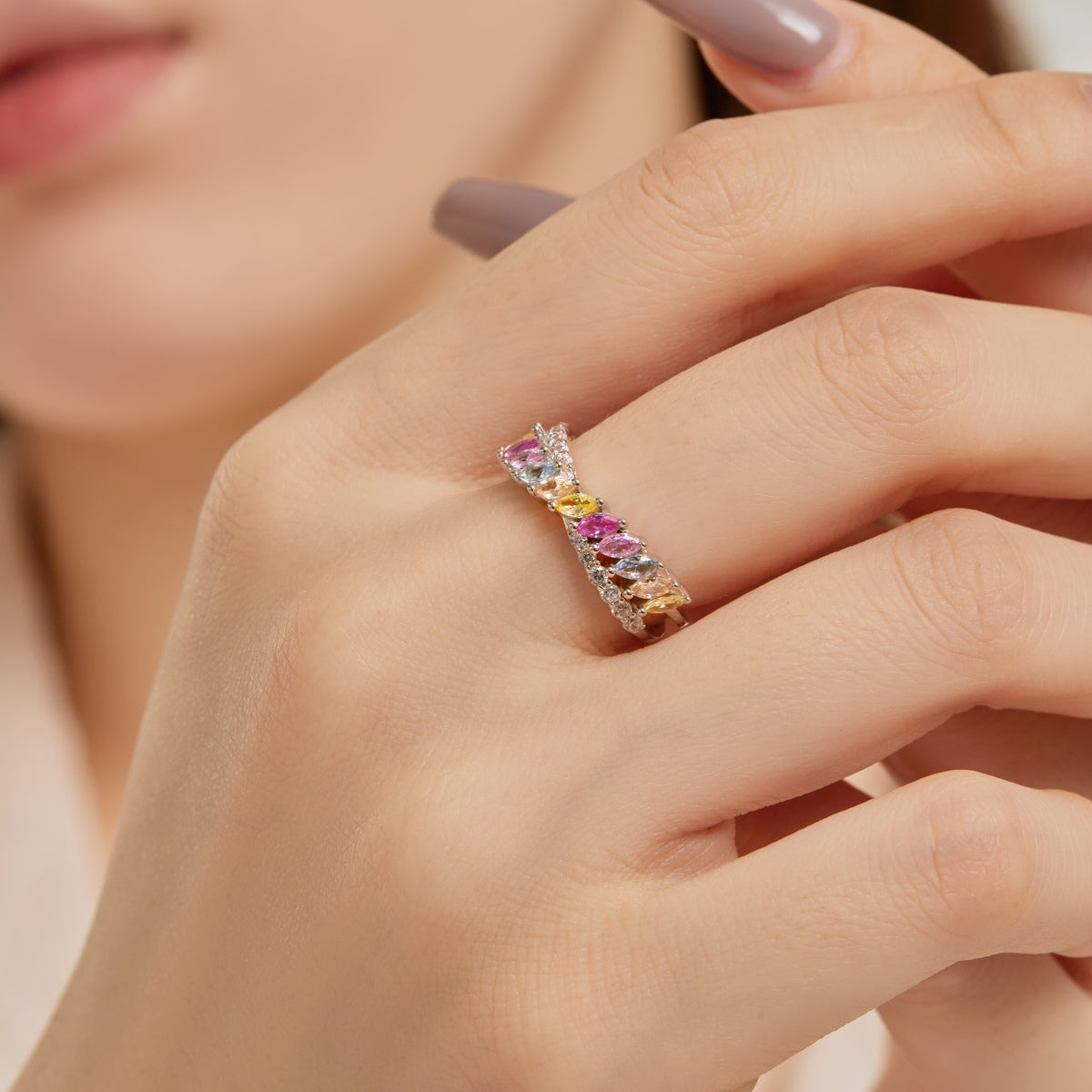 [Amore]Unique Colorful Marquise Cut Daily Ring