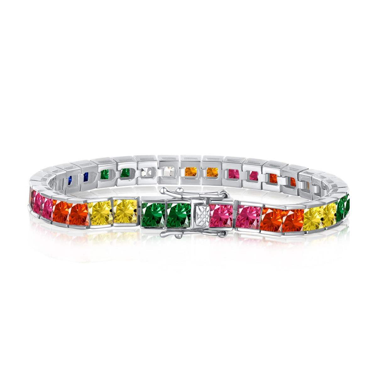 [Amore]Radiant Colorful Princess Cut Tennis Bracelet