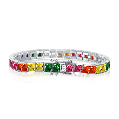 [Amore]Radiant Colorful Princess Cut Tennis Bracelet