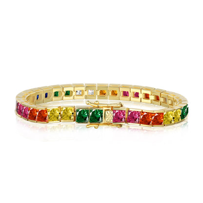 [Amore]Radiant Colorful Princess Cut Tennis Bracelet