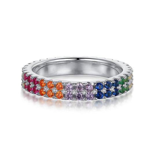 [Amore]Unique Colorful Round Cut Tennis Ring