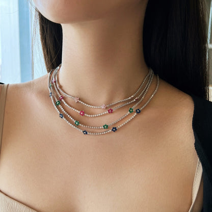 [Amore]Luxurious Colorful Flower Tennis Necklace