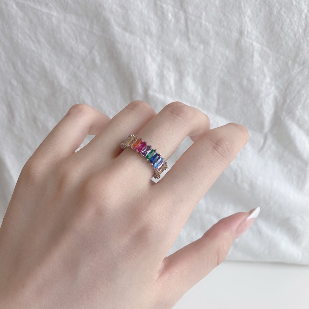 [Amore]Unique Colorful Radiant Cut RIng