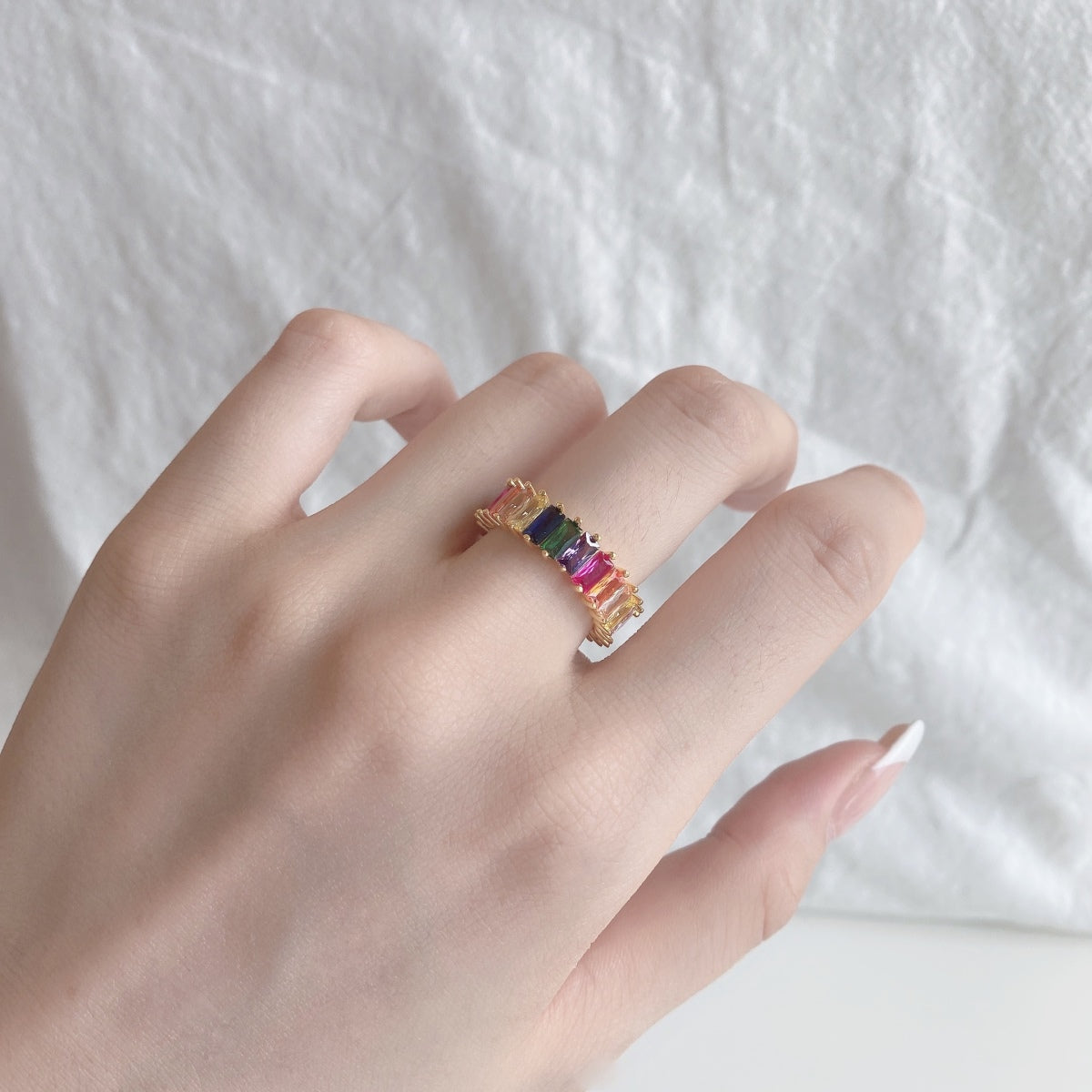[Amore]Unique Colorful Radiant Cut RIng