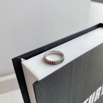 [Amore]Unique Colorful Round Cut Tennis Ring