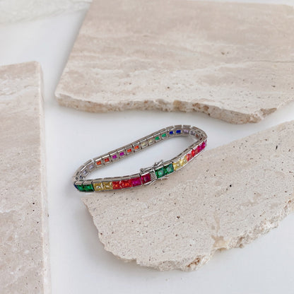 [Amore]Radiant Colorful Princess Cut Tennis Bracelet