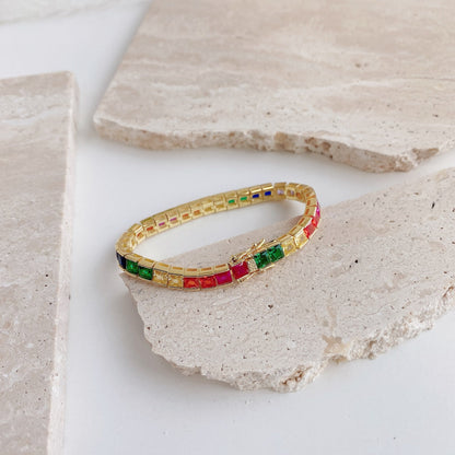 [Amore]Radiant Colorful Princess Cut Tennis Bracelet