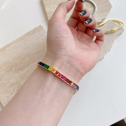 [Amore]Radiant Colorful Princess Cut Tennis Bracelet