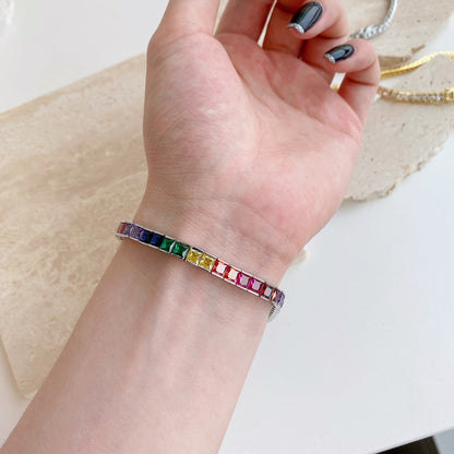 [Amore]Radiant Colorful Princess Cut Tennis Bracelet