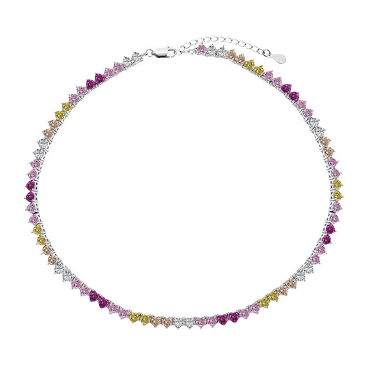 [Amore]Sparkling Colorful Full Heart Tennis Necklace