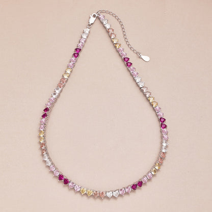 [Amore]Sparkling Colorful Full Heart Tennis Necklace