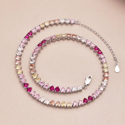 [Amore]Sparkling Colorful Full Heart Tennis Necklace