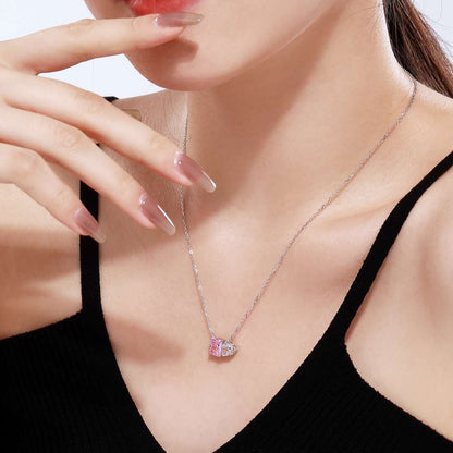 [Amore]Dazzling Square & Heart Shape Necklace