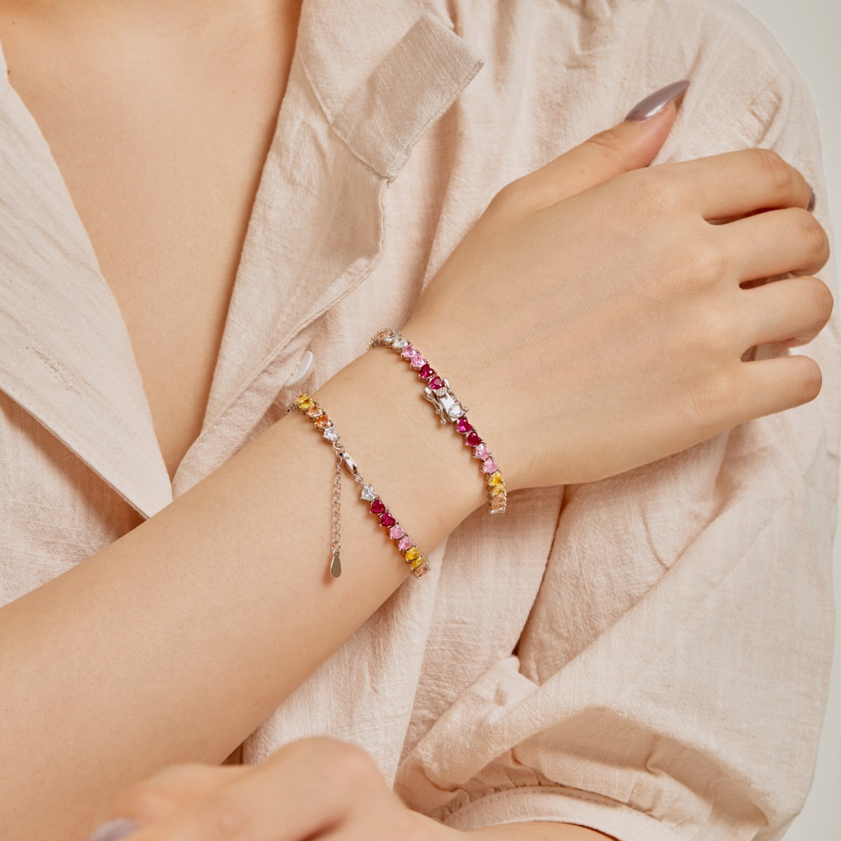 [Amore]Luxurious Colorful Romantic Heart Shape Lover Bracelet