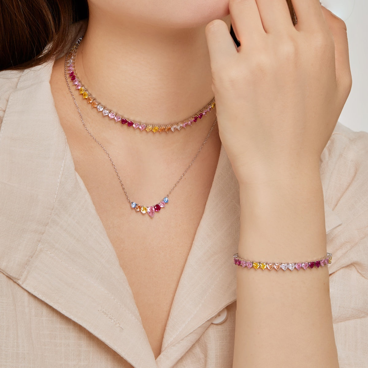 [Amore]Luxurious Colorful Romantic Heart Shape Lover Bracelet