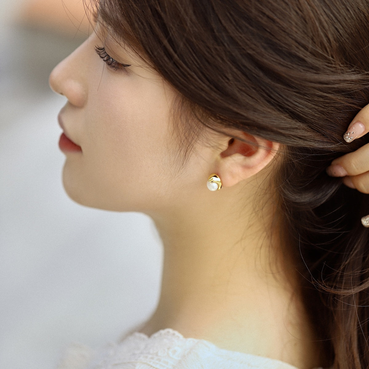[Amore]Dainty Bread Pearl Earrings
