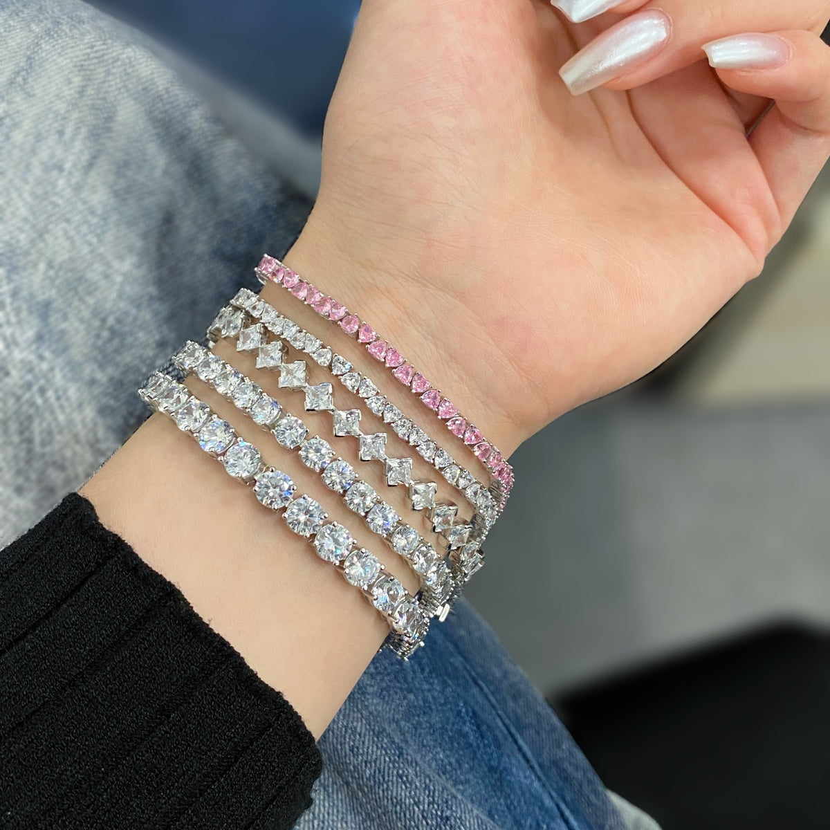 [Amore]0.5 Carat Ornate Princess Cut Daily Bracelet