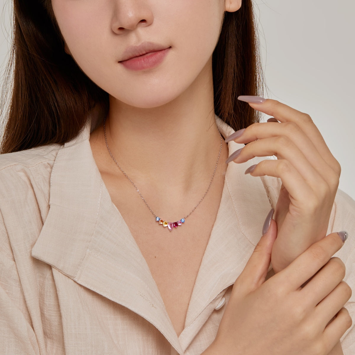 [Amore]Dainty Colorful Heart Necklace