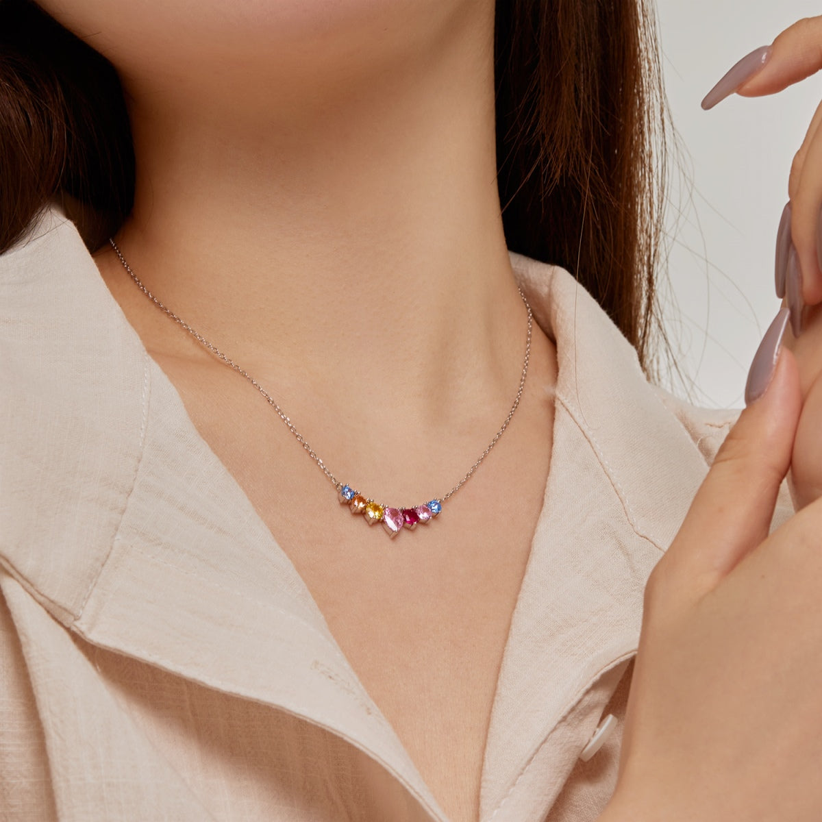 [Amore]Dainty Colorful Heart Necklace