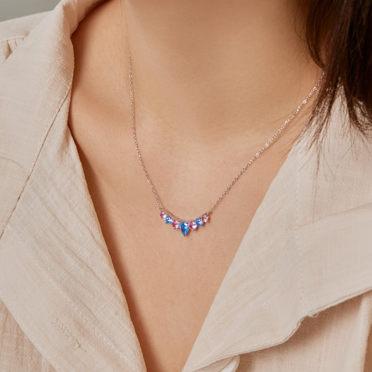 [Amore]Dainty Colorful Heart Necklace