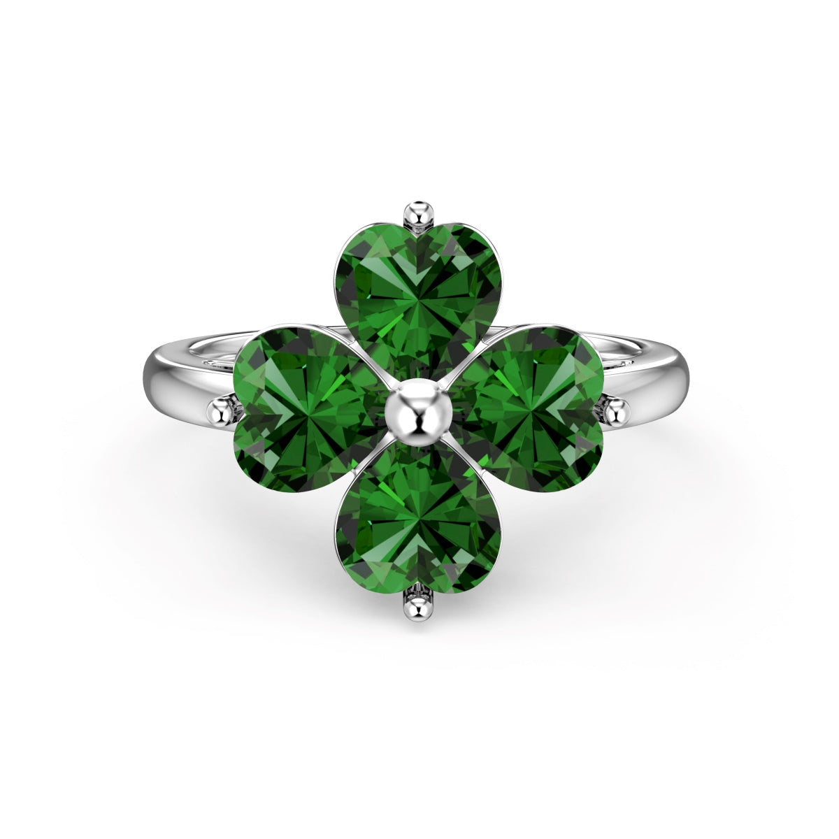 [Amore]Heart-shaped Four-Leaf Clover Ball Ring