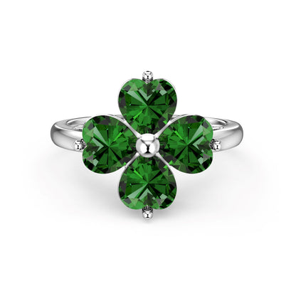 [Amore]Heart-shaped Four-Leaf Clover Ball Ring