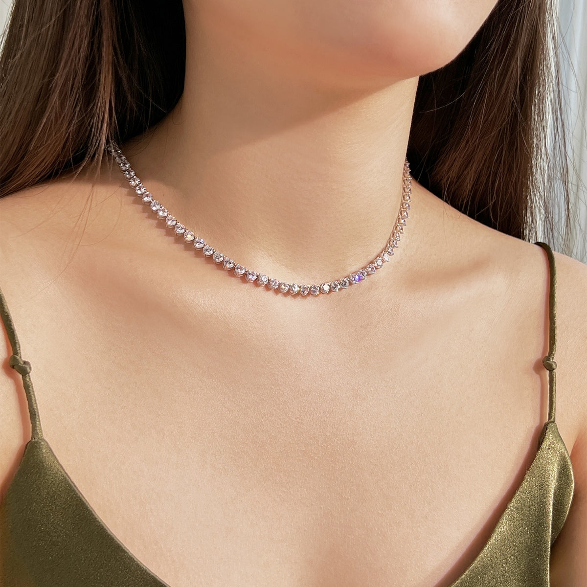 [Amore]Ornate Heart Cut Tennis Necklace