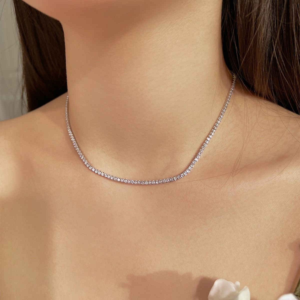 [Amore]Delicate Round Shape Tennis Necklace