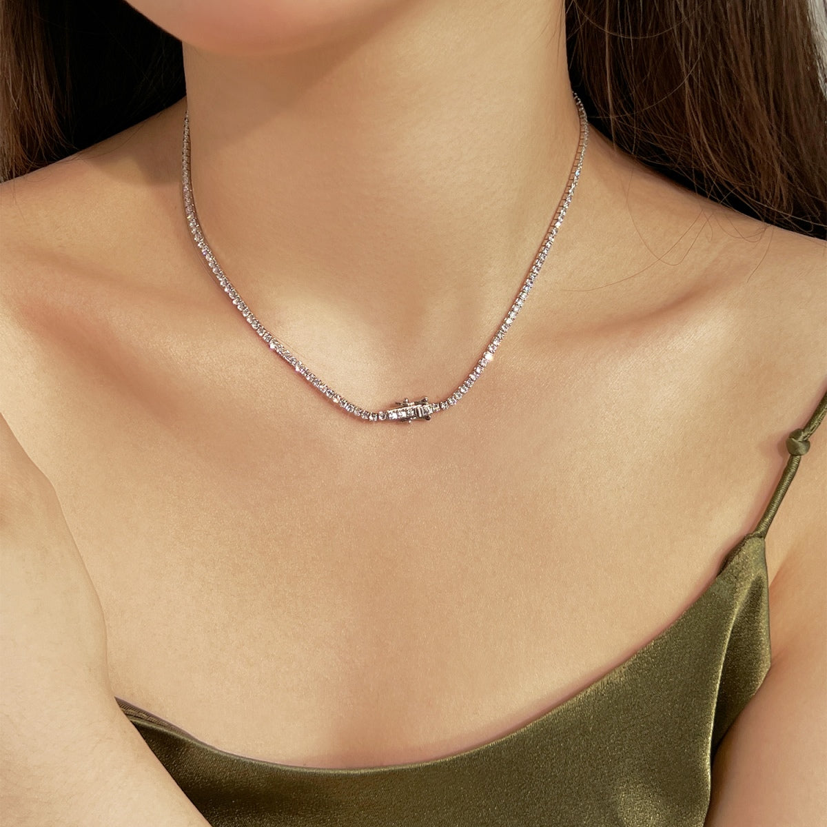 [Amore]Delicate Round Shape Tennis Necklace
