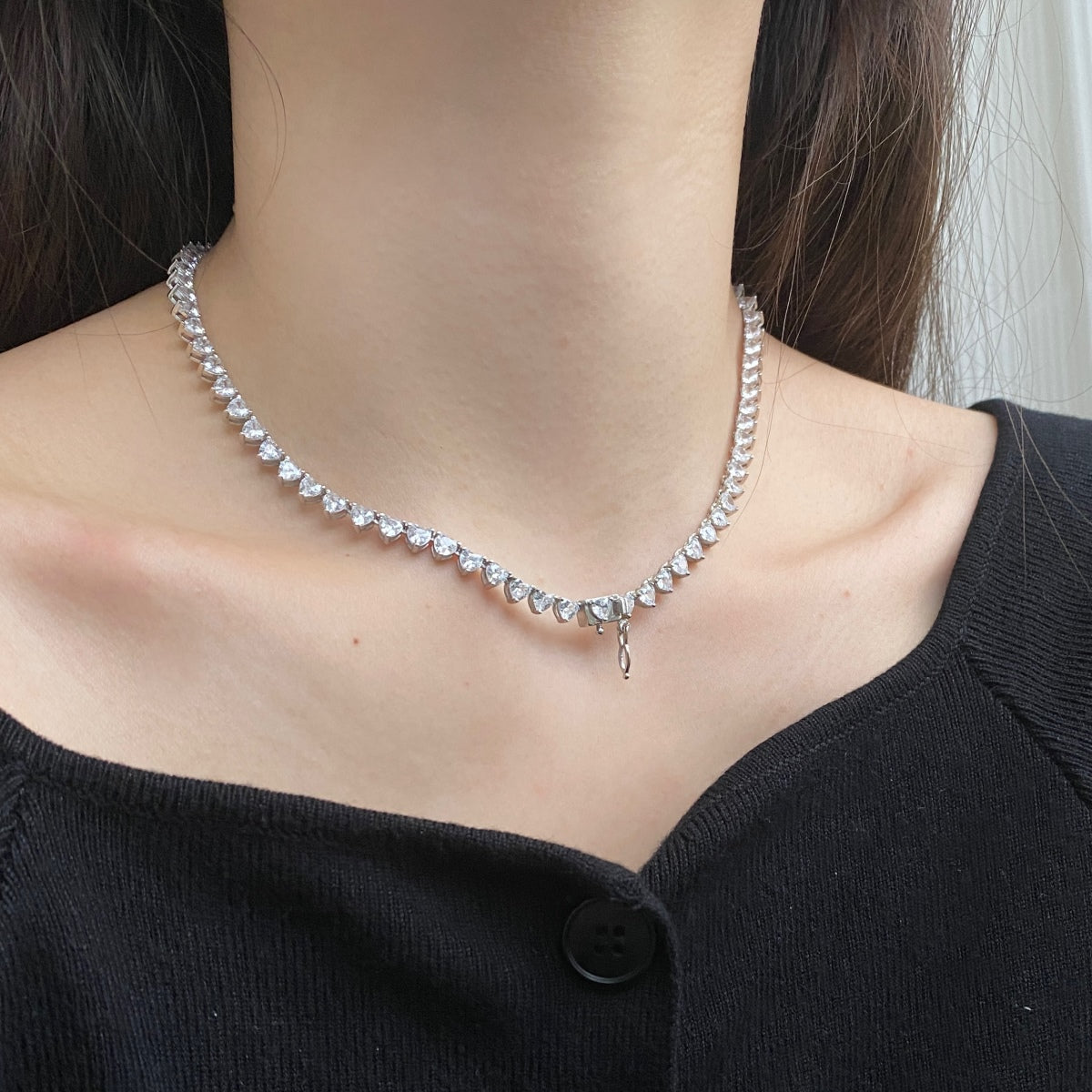 [Amore]Ornate Heart Cut Tennis Necklace