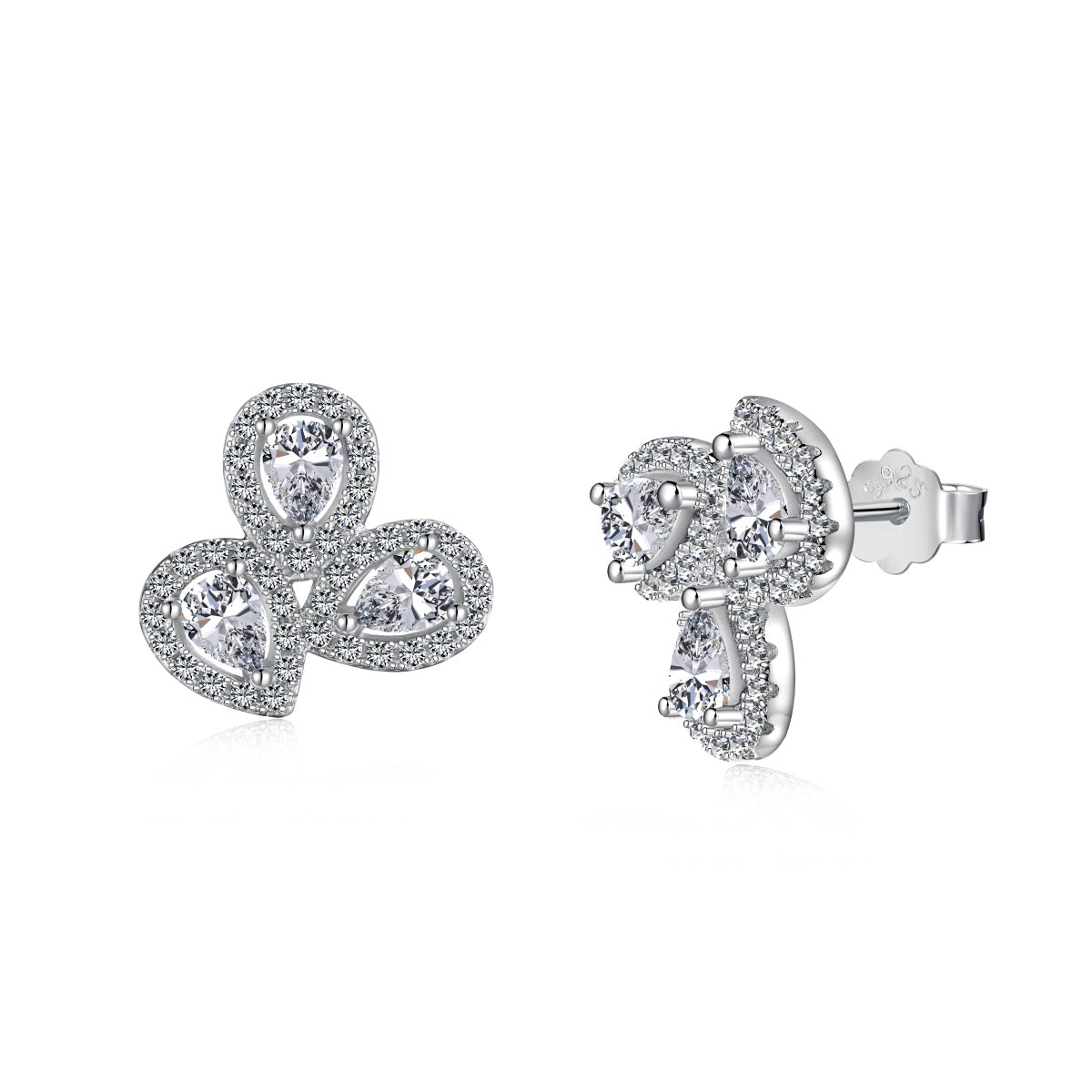 [Amore]Ornate Flower Shape Pear Cut Lover Earrings