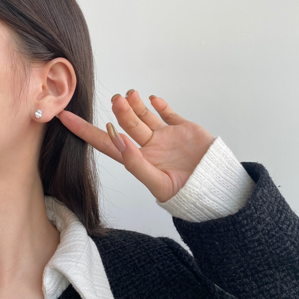[Amore]Oval Classic Dignified Elegant Earrings