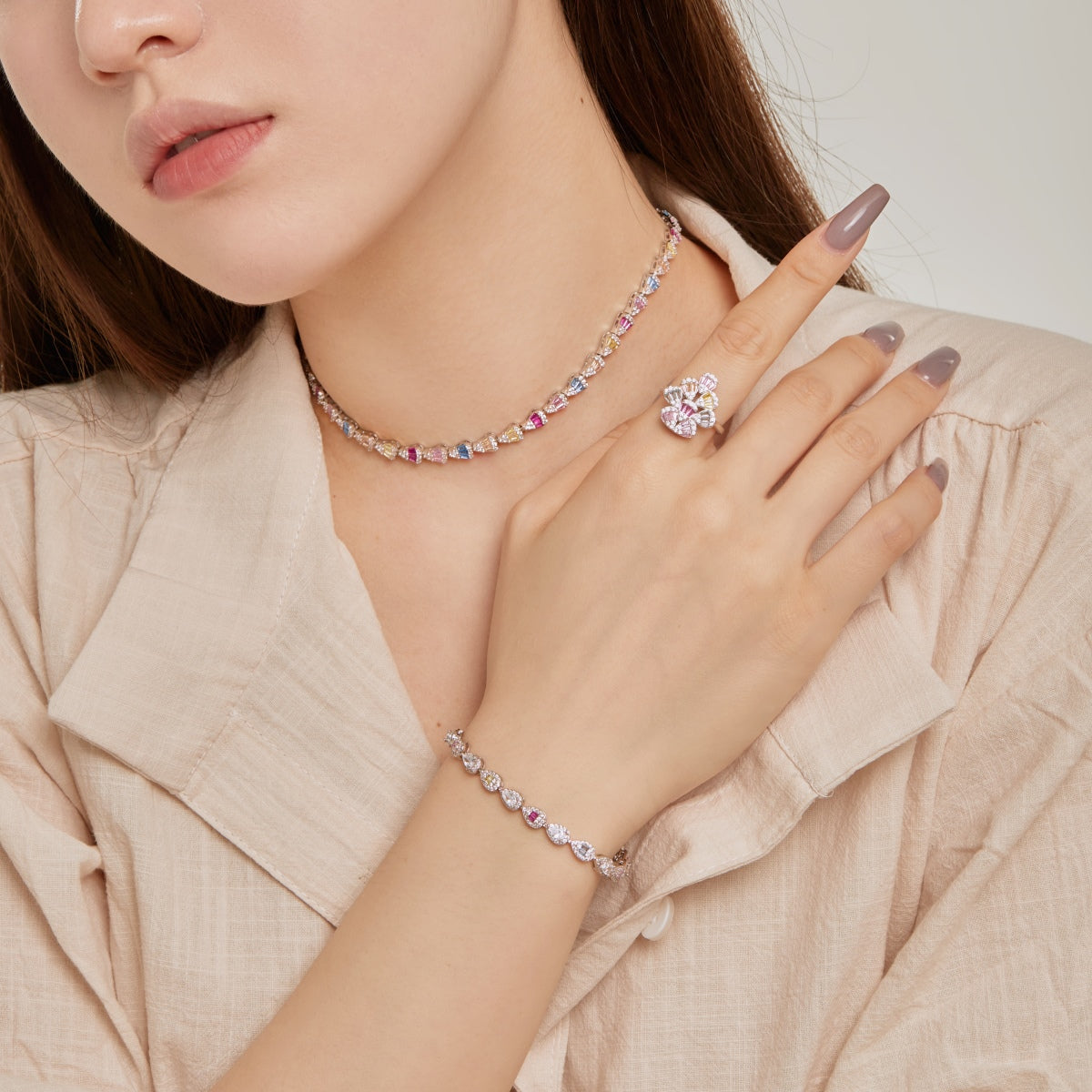 [Amore]Radiant Colorful Rainbow Necklace